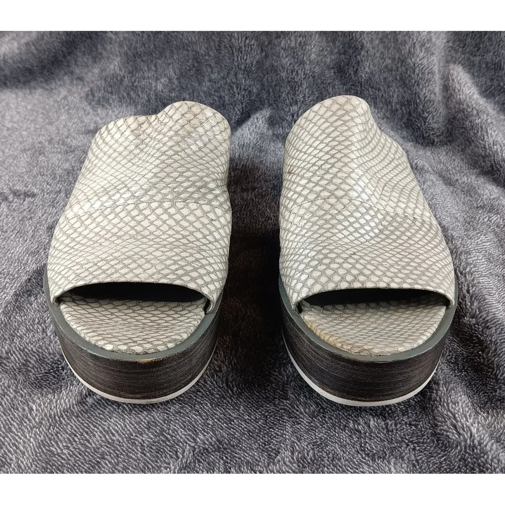 Vince Platform Slide Sandals Snakeskin Embossed Leather Wedge Mules‎ Women 8.5